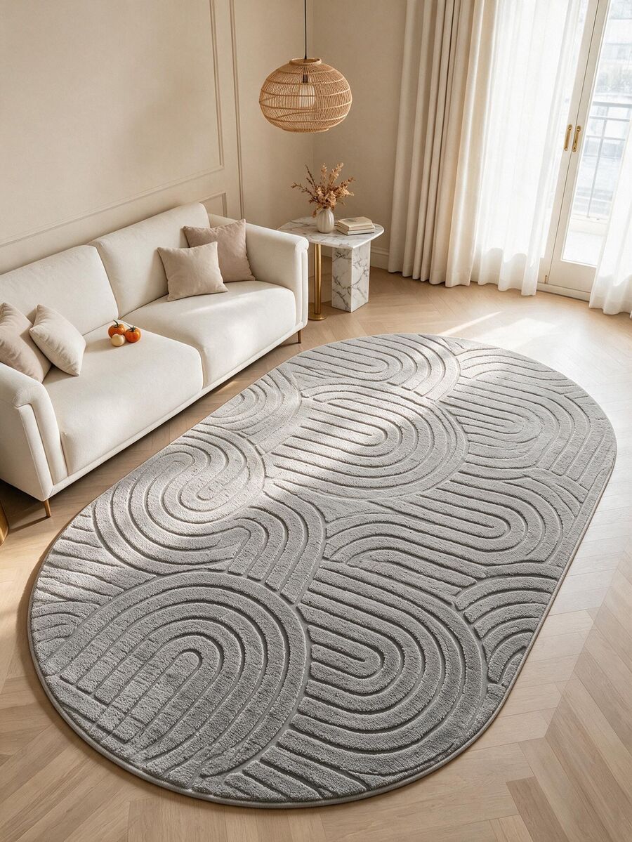 Modern Ivory Area Rug For Living Room | Soft Minimalist Contemporary Carpet Made In Turkey - Light Grey - View 1