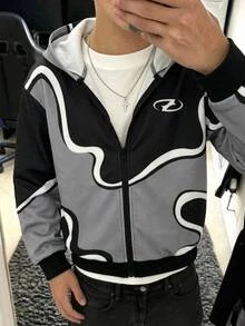 SHEIN Kids Tween Boys Minimalist Street Style Letter Print Zip Up Winter Autumn Sweatshirt,Casual,Comfortable,Soft Fab - Multicolor - View 7