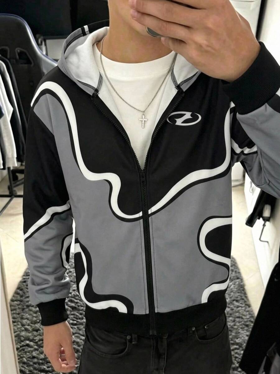 SHEIN Kids Tween Boys Minimalist Street Style Letter Print Zip Up Winter Autumn Sweatshirt,Casual,Comfortable,Soft Fab