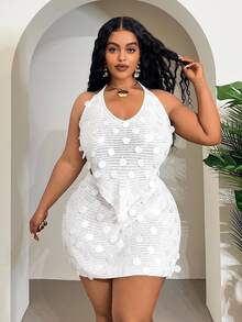 Veslaya White,Summer,Classy,Silky,Vacation,Holiday Plus Size Crochet Dress Set For Women,Minimalist Design Line Pattern Knit Colorblock Sleeveless Sweater - Beige - View 6