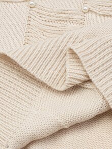 Claim Dot Men's Casual Loose V-Neck Sweater With Faux Pearl Decor, Autumn/Winter, Long Sleeve Top - Apricot - View 6
