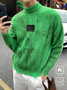 Claim Dot Men's Casual Color Block Striped Turtleneck Sweater, Autumn/Winter - Green - View 8