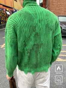 Claim Dot Men's Casual Color Block Striped Turtleneck Sweater, Autumn/Winter - Green - View 2