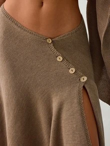 SHEIN Women's Draped Cowl Neck Knit Top & Asymmetric Wide Leg Pants Two Pieces Lounge Set Beige - Beige - View 9