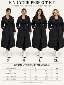 Rafferiza Quilted Long Padded Coat With Wrap Belted Design, Featuring A Flared Hem Silhouette - Black - View 9