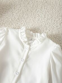 SHEIN 3 件套年轻女孩优雅金色纽扣背心、荷叶边领衬衫和百褶裙格子套装，适合秋冬季、派对、日常穿着、圣诞节、学校、姐妹装 - 紅白色 - 查看 6