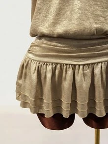Mistrie Women's Solid Color Halter Neck Dress With Ruffle Hem - Champagne - View 6