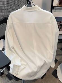 Neovey New Fashionable Loose Casual Streetwear Horse Embroidery Long Sleeve Men Shirt, Autumn Teachers' Day Office Business Black And White - White - View 2