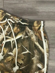 Neovey 男式复古街头迷彩树叶印花拼接抽绳直筒休闲裤 - 彩色 - 查看 4