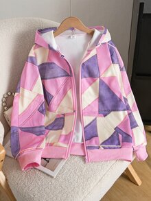 SHEIN 少女軟多巴胺街頭風 Y2K 休閒連帽衛衣，長袖抓絨，秋季假期校園風，粉色白色藍色 - 粉色 - 查看 8