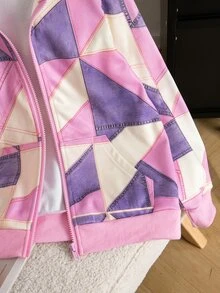 SHEIN 少女軟多巴胺街頭風 Y2K 休閒連帽衛衣，長袖抓絨，秋季假期校園風，粉色白色藍色 - 粉色 - 查看 6