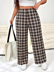 Solflare New Fall/Winter Plus Size Vintage Multi-Color Plaid Knit Print Loose Pants For Outings, School, Office & Casual Wear - Multicolor - View 7
