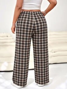 Solflare New Fall/Winter Plus Size Vintage Multi-Color Plaid Knit Print Loose Pants For Outings, School, Office & Casual Wear - Multicolor - View 2