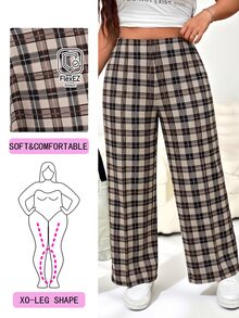 Solflare New Fall/Winter Plus Size Vintage Multi-Color Plaid Knit Print Loose Pants For Outings, School, Office & Casual Wear - Multicolor - View 1