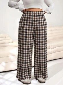Solflare New Fall/Winter Plus Size Vintage Multi-Color Plaid Knit Print Loose Pants For Outings, School, Office & Casual Wear - Multicolor - View 3