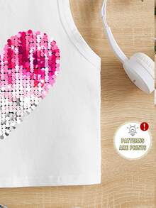 SHEIN [Printed Design] Young Girls Casual Heart Pattern Sleeveless Tank Top, Suitable For Summer - White - View 6
