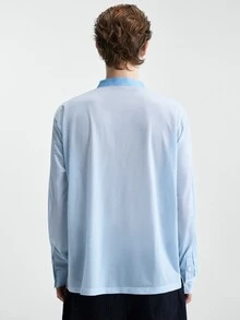 Manfinity Homme قميص بولو رجالي مخطط كاجوال للتنقل بأكمام طويلة بأسلوب رسمي قديم مناسب للشراء بالجملة - الأزرق - مشاهدة 6