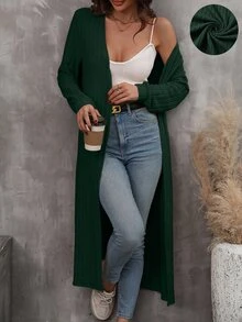 EMERY ROSE Women's Casual Solid Color Long Regular Jacket Fall Winter Cloth For Women - Dark Green - View 1