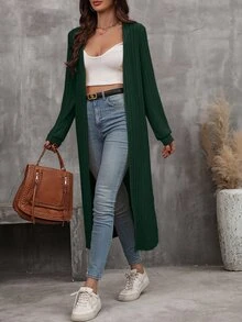 EMERY ROSE Women's Casual Solid Color Long Regular Jacket Fall Winter Cloth For Women - Dark Green - View 4