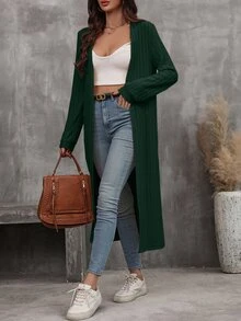 EMERY ROSE Women's Casual Solid Color Long Regular Jacket Fall Winter Cloth For Women - Dark Green - View 6