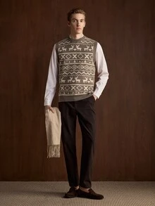 Manfinity Homme 男士圓領無袖鹿紋針織背心，聖誕元素，可愛聖誕套頭毛衣，中性風格，秋冬款 - 彩色 - 查看 5