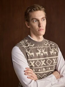 Manfinity Homme 男士圓領無袖鹿紋針織背心，聖誕元素，可愛聖誕套頭毛衣，中性風格，秋冬款 - 彩色 - 查看 4