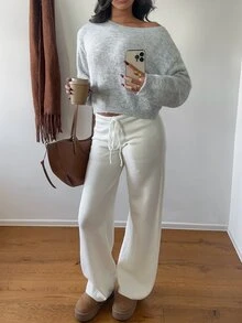 Aloruh Sweater Lengan Panjang Kasual Wanita, Musim Gugur/Dingin - Light Grey - View 4