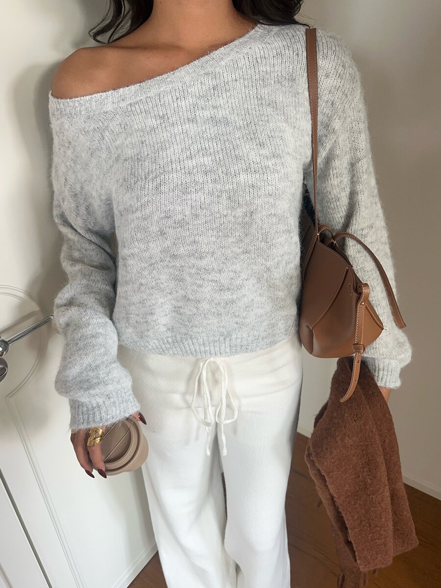 Aloruh Sweater Lengan Panjang Kasual Wanita, Musim Gugur/Dingin - Light Grey - View 1