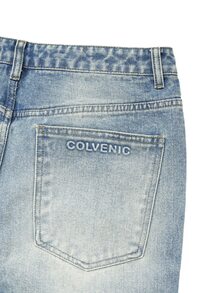 Colvenic 男士時尚休閒奢華復古設計水洗做舊喇叭牛仔褲 - 中等水洗藍 - 查看 9