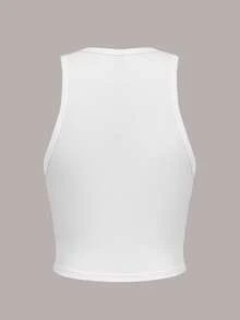 Slaydiva Plus Size Women Casual Cherry Letter Print Tank Top, Suitable For Summer - White - View 4