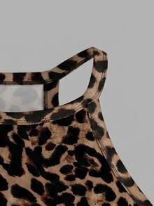 Slaydiva Plus Size Summer Fashion Leopard Print Halter Top Going Out Night Brown Sexy - Multicolor - View 4