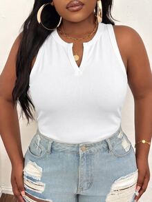 Slaydiva Casual Vacation White Fabric Plus Size Tank Top Suitable For Summer, White Top, Base Layer, Music Festival, Beach - White - View 6
