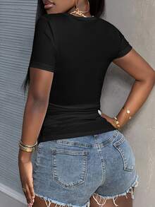 Slaydiva Casual Loose Square Neck Plus Size T-Shirt, Suitable For Summer For Ladies Zoo Women - Multicolor - View 2