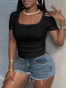 Slaydiva Casual Loose Square Neck Plus Size T-Shirt, Suitable For Summer For Ladies Zoo Women - Multicolor - View 6