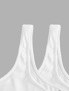 Slaydiva 2pcs Plus Size Women Vacation Casual Allover White Scoop Neck Ruched Waist Bodycon Tank Top Set Suitable For Daily Wear Versatile Y2K Style Office - White - View 8