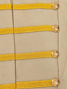 Franclia 女款海軍藍對比金邊編織飾帶長袖西裝外套，秋冬款 - 卡其色 - 查看 6