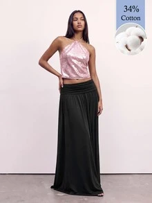 Avantive 前衛夏季女款浪漫 90 年代商務休閒 Y2K 俱樂部辦公室復古街頭風 春假單身派對演唱會黑色長裙，34% 棉 - 黑色 - 查看 7