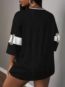 Slaydiva Plus Size V-Neck Casual T-Shirt, Suitable For Summer - Black - View 2