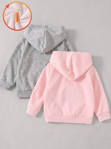 SHEIN 女童 2 件組保暖抓絨連帽衛衣 秋冬休閒仙女風嬰幼兒上衣 黑色粉色 萬聖節聖誕節 7 歲生日海灘穿搭 - 彩色 - 查看 2