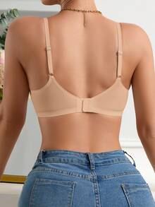 1pc Wireless Seamless Solid Color Comfortable Wide Strap Ladies Bra - Apricot - View 2
