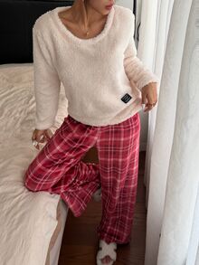 Napfluff Women's Flannel Fashionable Minimalist Plaid Print Pajama Set 2-Piece - Multicolor - View 4
