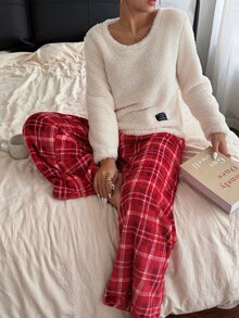 Napfluff Women's Flannel Fashionable Minimalist Plaid Print Pajama Set 2-Piece - Multicolor - View 5