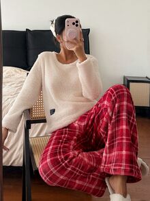 Napfluff Women's Flannel Fashionable Minimalist Plaid Print Pajama Set 2-Piece - Multicolor - View 1