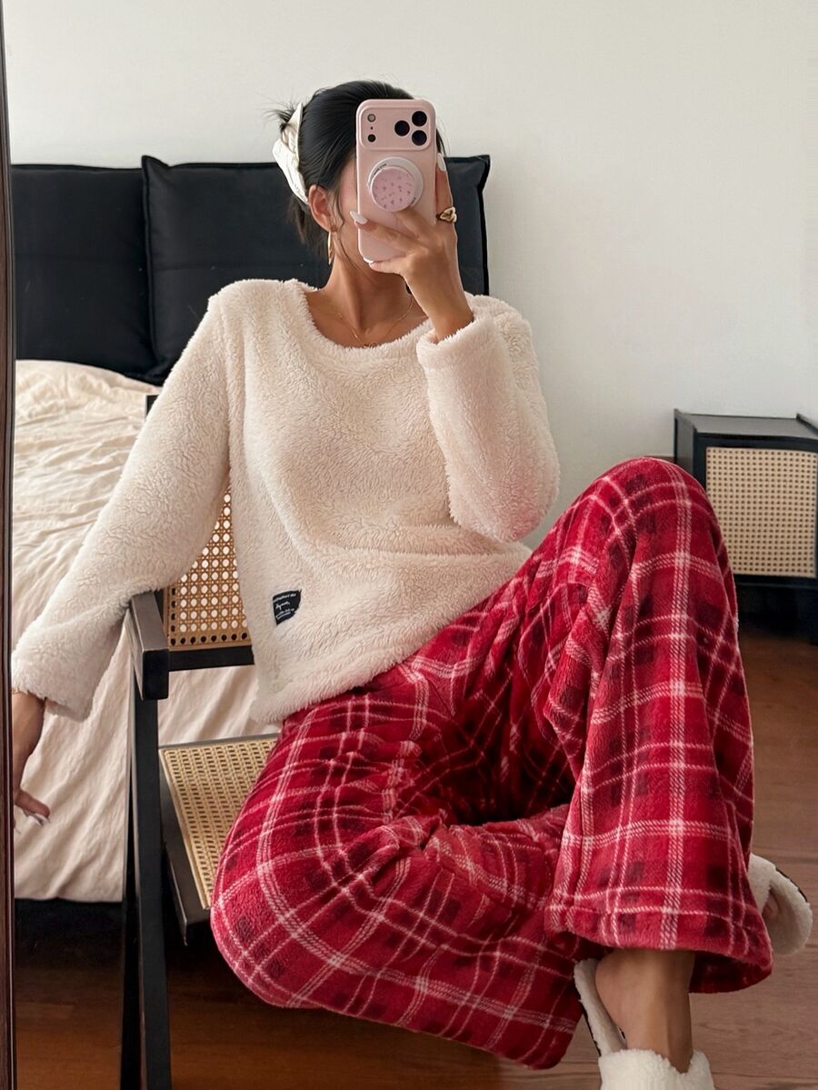 Napfluff Women's Flannel Fashionable Minimalist Plaid Print Pajama Set 2-Piece - Multicolor - View 1