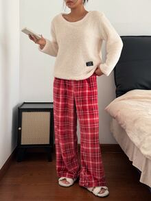 Napfluff Women's Flannel Fashionable Minimalist Plaid Print Pajama Set 2-Piece - Multicolor - View 3