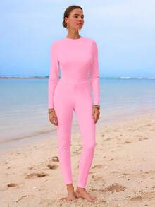 SHEIN Swim High-End Elegant Solid Color Ombre Beach Dress Design, Popular Selling Burkini Swimwear For Summer - Pink - View 8