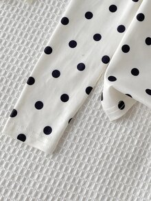 SHEIN 女童針織波點長袖T恤休閒日常百搭外套內搭 - 白色 - 查看 4