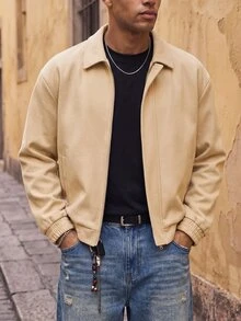 Ocevento Men Khaki Zip Up Jacket Relaxed Fit Casual Bomber Coat Streetwear,Suede Air Layer Jacket,Utility Cargo Jacket Halloween Winter Party Autumn - Multicolor - View 4