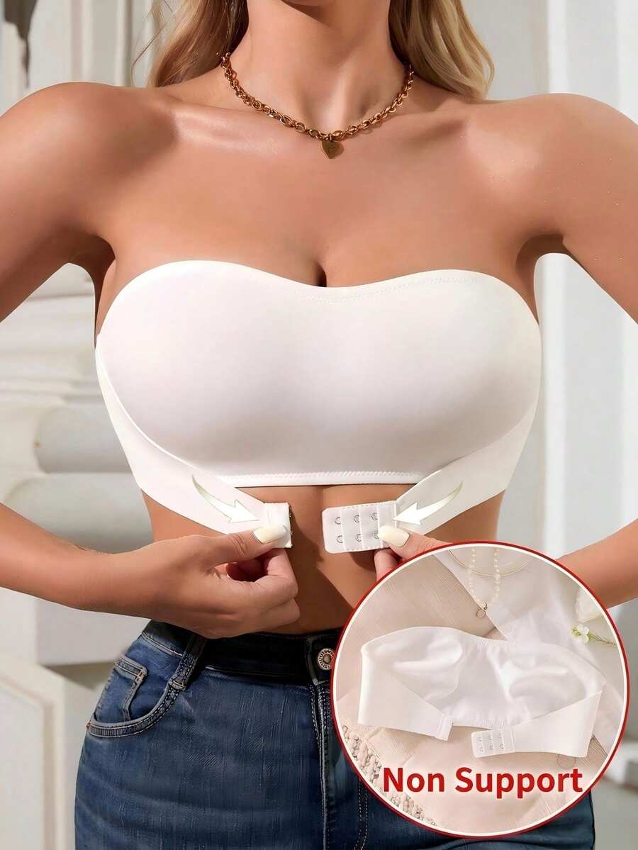 SHEIN 1 件女式前扣聚拢无钢圈文胸 - 白色 - 查看 1