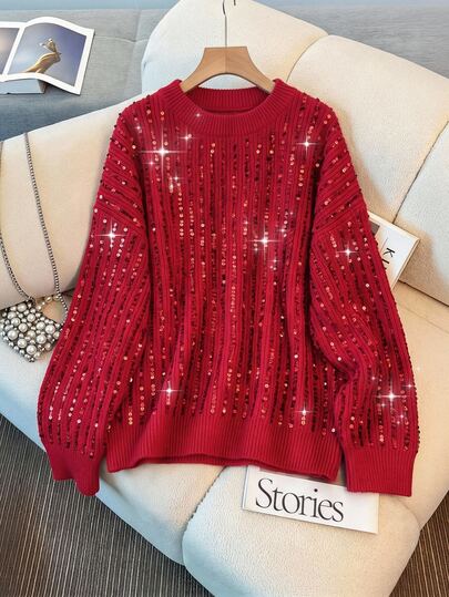 Comfylo Plus Size Christmas Autumn/Winter Fashion Sequin Sweater
